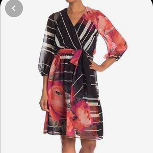 NWT Trina Turk Rose Chiffon Surplice Dress